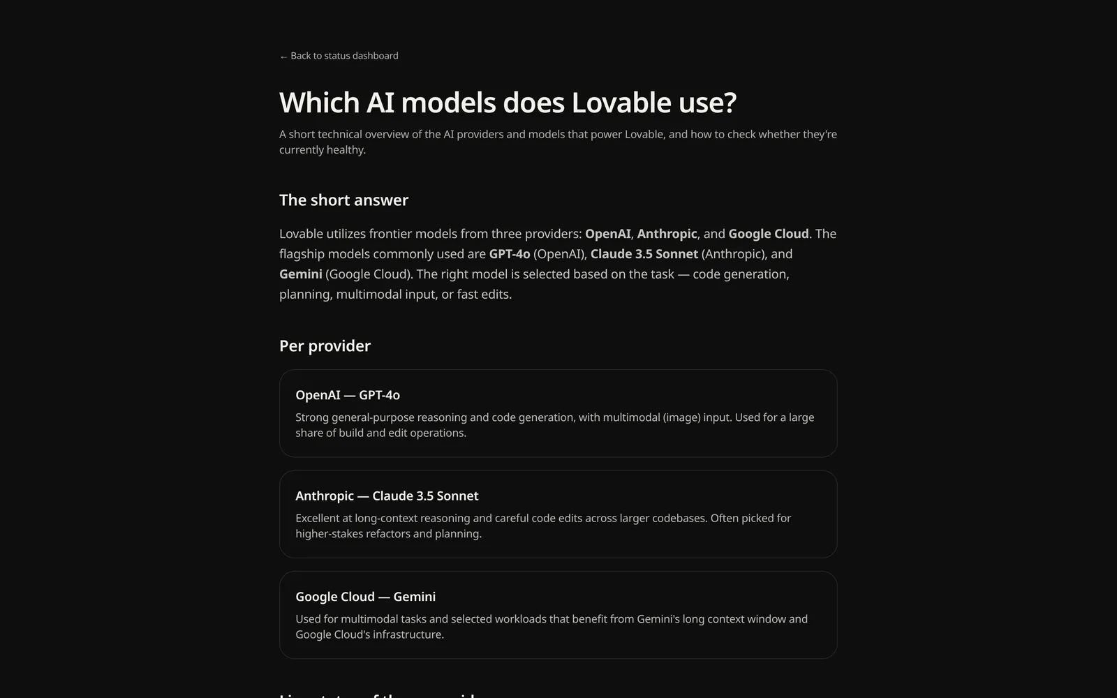 Unstatus guide: which AI models does Lovable use
