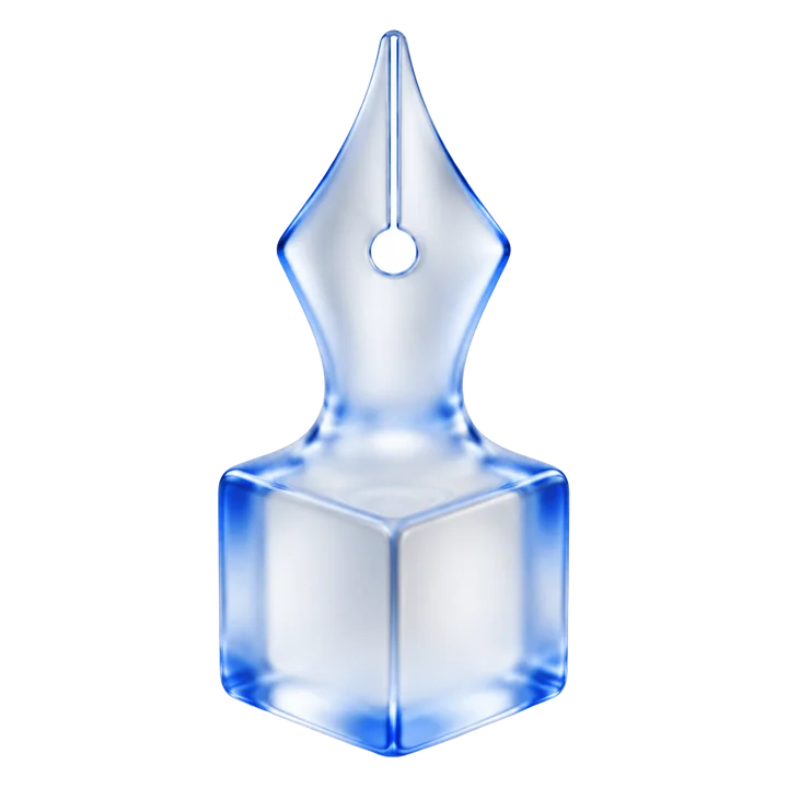 A frosted glass pen nib fused to a glass cube