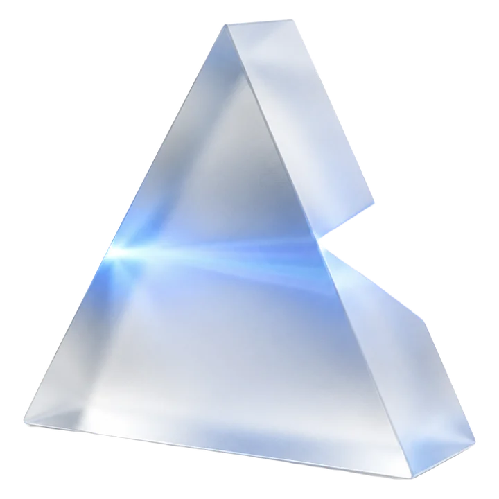 A frosted glass prism splitting a beam of blue light
